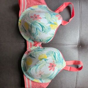 Cacique Coral Pink Floral Tropical Print Bra